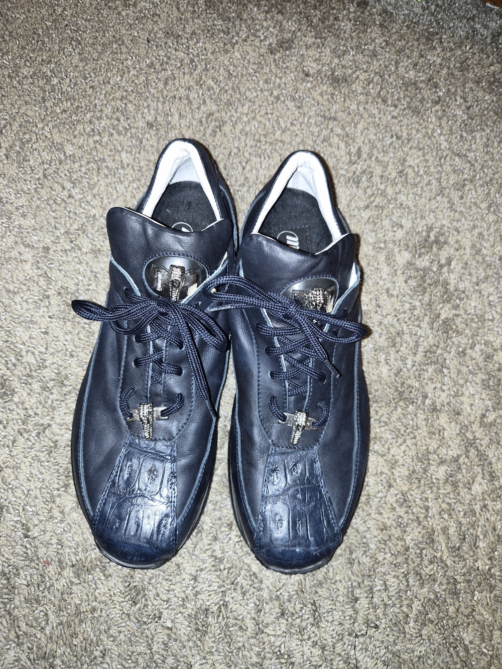 Men's Authentic Mauri Blue Leather Lace-Up Sneakers with Croc Toe